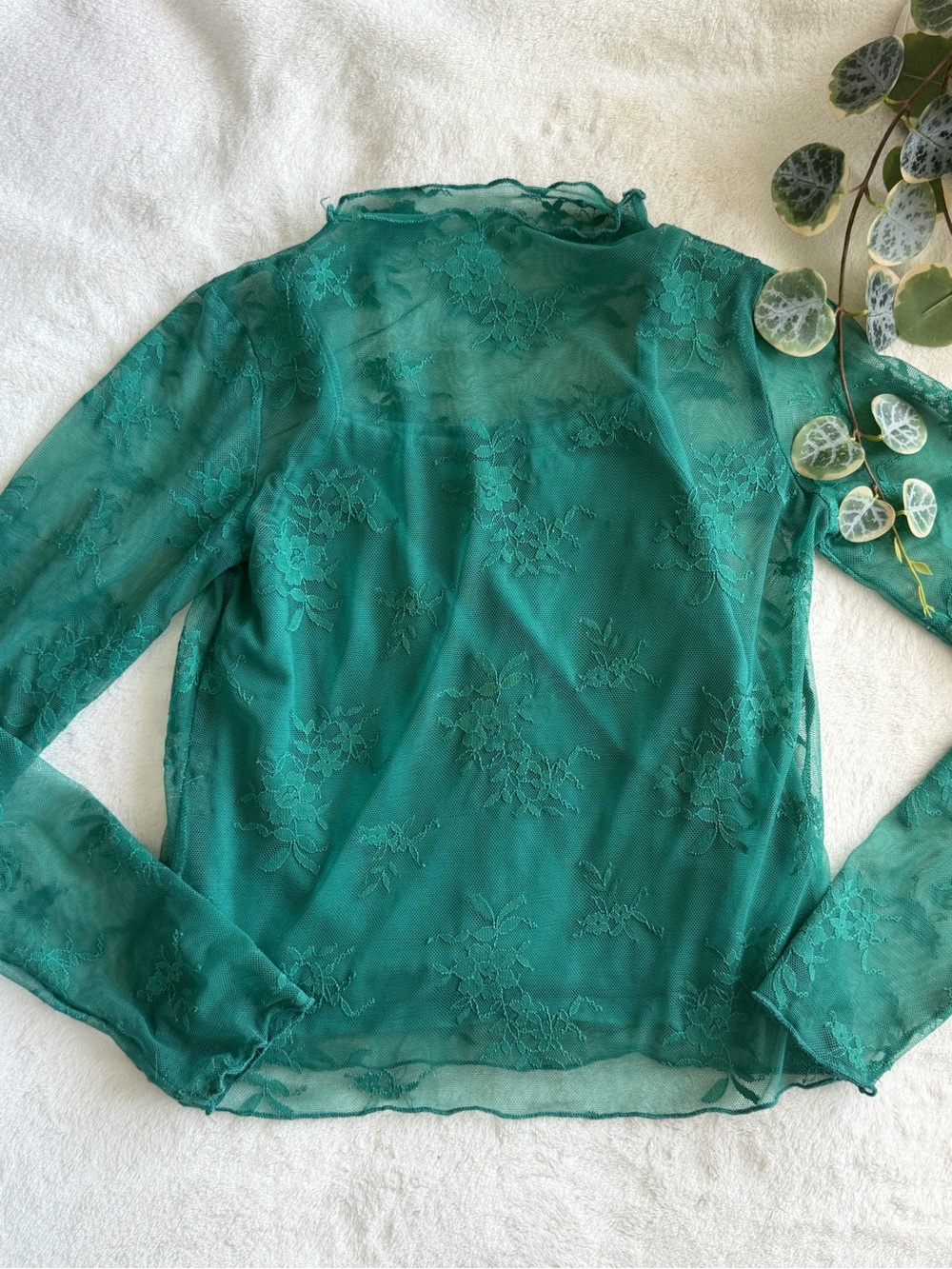Art Class Teal Sheer Layered Floral Lace Long-Sleeve Top kids size L